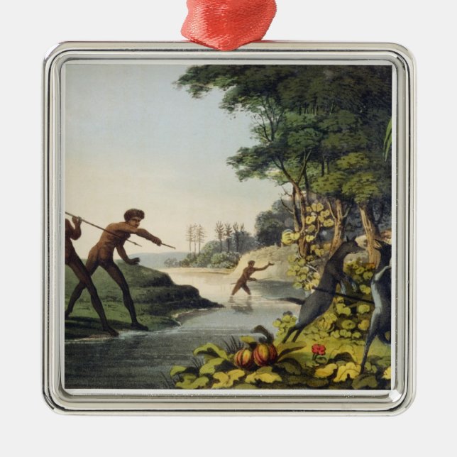 Ornement Carré Argenté Chasse du kangourou, aborigènes dans nouveau Wale (Devant)