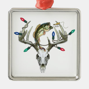 Ornement Carré Argenté Chasse Pêche feux de Noël