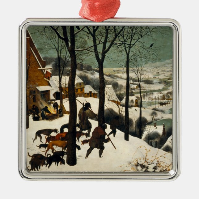 Ornement Carré Argenté Chasseurs dans la neige (par Pieter Bruegel l'Anci (Devant)