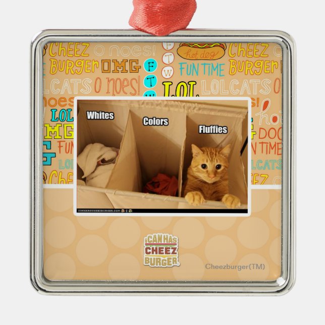 Ornement Carré Argenté Chat de blanchisserie (Devant)