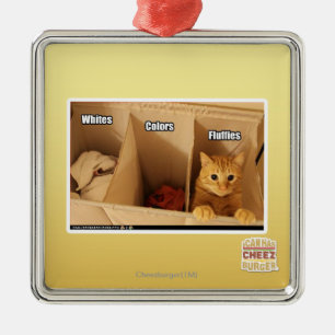 Ornement Carré Argenté Chat de blanchisserie