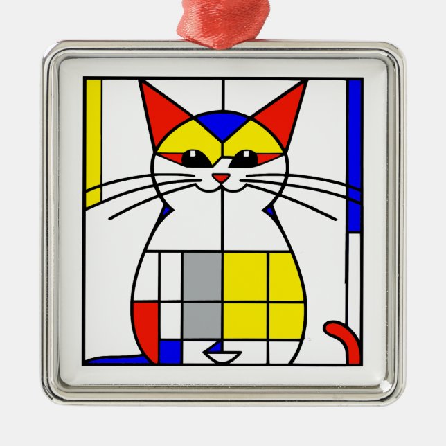Ornement Carré Argenté Chat de Mondrian (Devant)