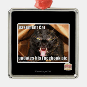 Ornement Carré Argenté Chat de sous-sol