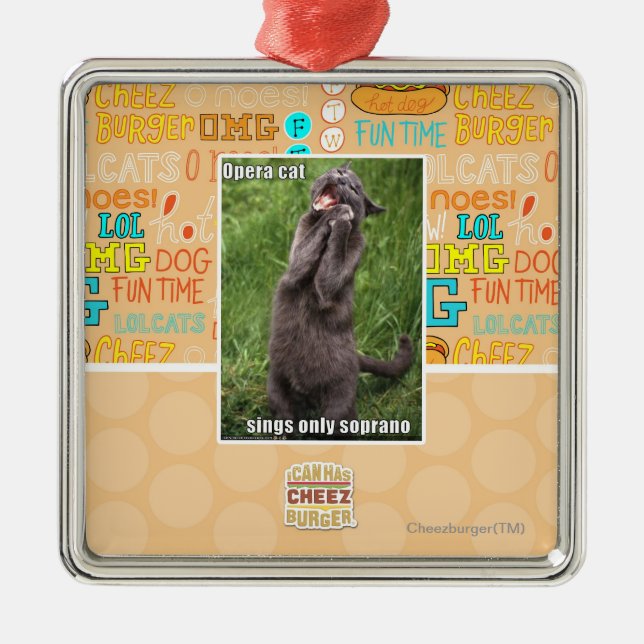 Ornement Carré Argenté Chat d'opéra (Devant)