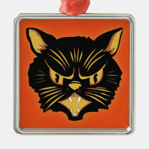 Ornement Carré Argenté Chat noir