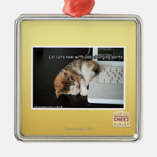 Ornement Carré Argenté Chats de Lol avec USB