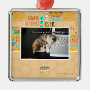 Ornement Carré Argenté Chats de Lol avec USB
