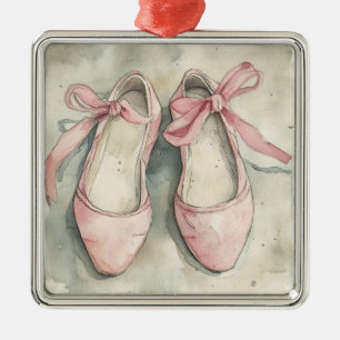 Ornement Carré Argenté Chaussures plates de ballet à ruban rose pastel vi