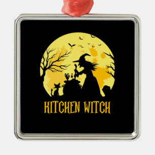 Ornement Carré Argenté Chef cuisine cadeau halloween sorcière cuisine