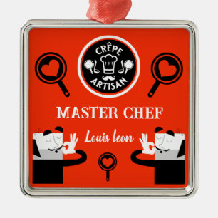 Ornement Carré Argenté Chef Pancake Master