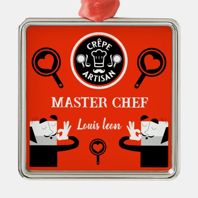 Ornement Carré Argenté Chef Pancake Master (Devant)