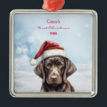 Ornement Carré Argenté Cher Allemand Shorthair Chien Santa Hat Crayon Art<br><div class="desc">Élevez votre décor de vacances avec notre adorable Chien Chien Chien Cot Allemand dans un crayon Rouge Santa Hat Art Noël Ornement Personnalisé. Ce charmant ornement est orné d'un adorable chiot allemand Shorthair, orné d'un chapeau de Père Noël rouge et festif, dans un style délicat de crayon, ajoutant une touche...</div>
