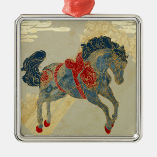 Ornement Carré Argenté Cheval bleu royal orné 