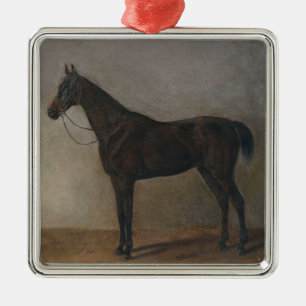 Ornement Carré Argenté Cheval Brown en dorage foncé (Art animal Vintage)