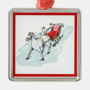 Ornement Carré Argenté Cheval et Carrosse -