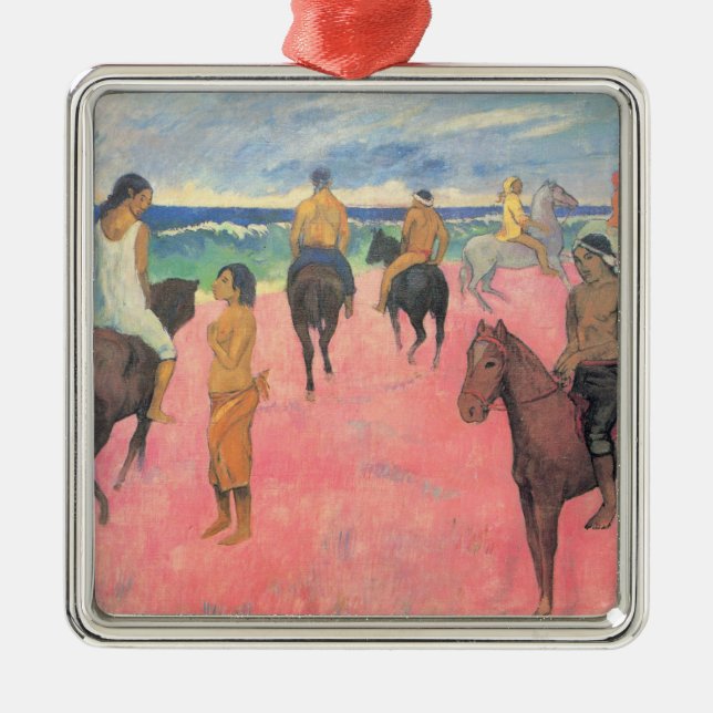 Ornement Carré Argenté Cheval sur la plage à Tahiti (Paul Gaugin) (Devant)