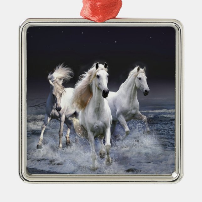 Ornement Carré Argenté Chevaux à lancer l'oreiller (Devant)