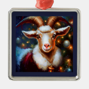 Ornement Carré Argenté Chèvre de Noël 4