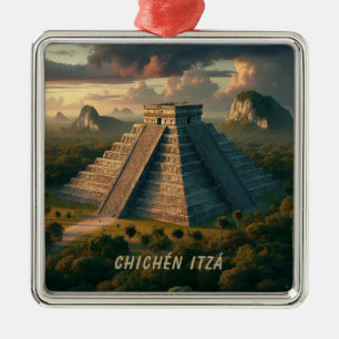 Ornement Carré Argenté Chichén Itzá Yucatán Mexique Paysage Voyage