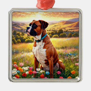 Ornement Carré Argenté Chien boxer