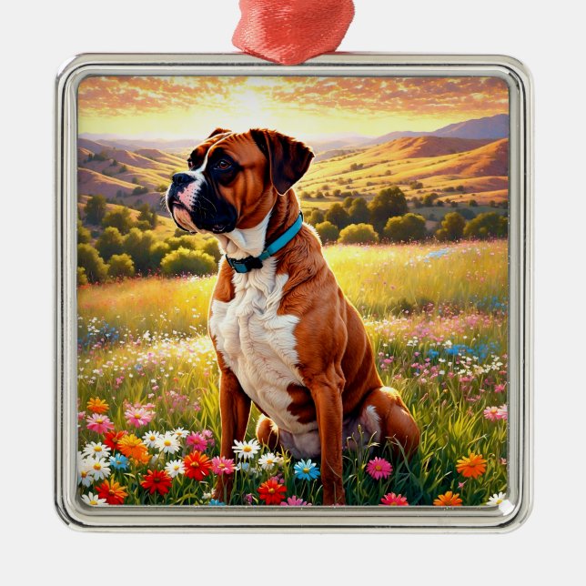 Ornement Carré Argenté Chien boxer (Devant)
