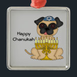 Ornement Carré Argenté Chien de carlin de Hanoukka<br><div class="desc">Un cadeau adorable de Chanukah pour n'importe qui qui aime des chiens et des carlins !</div>