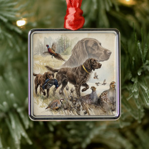 Ornement Carré Argenté Chien de chasse Deutsch Langhaar