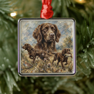 Ornement Carré Argenté Chien de chasse Deutsch Langhaar
