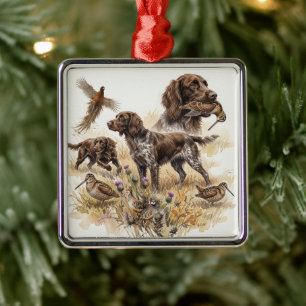 Ornement Carré Argenté Chien de chasse Deutsch Langhaar