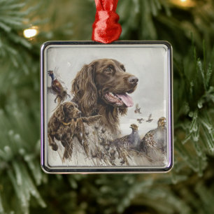 Ornement Carré Argenté Chien de chasse Deutsch Langhaar
