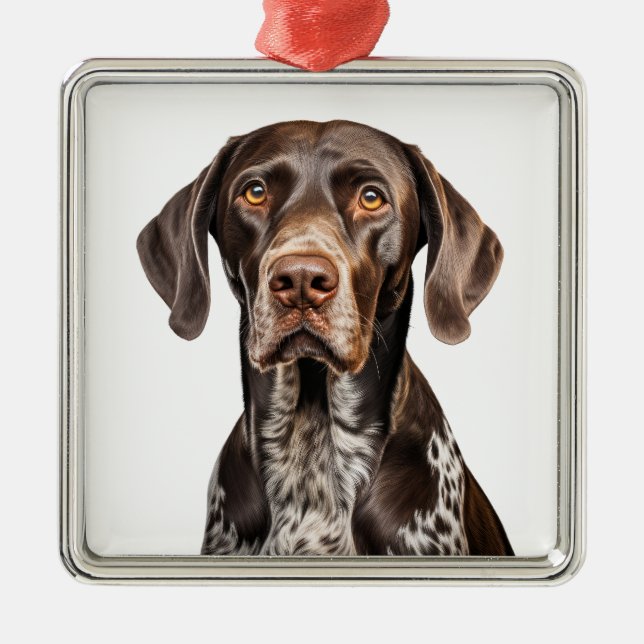 ORNEMENT CARRÉ ARGENTÉ CHIEN DE POINTER BLANC ET DE FLEUVE ALLEMAND (Devant)