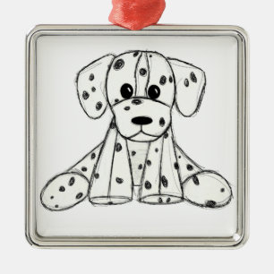 Ornement Carré Argenté Chien en dalmate dessin simple noir