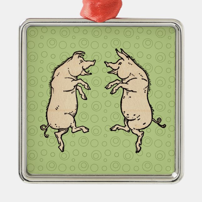 Ornement Carré Argenté Chiens de danse antiques : Jig de pige Vintage fan (Devant)