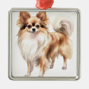 ORNEMENT CARRÉ ARGENTÉ CHIHUAHUA CHICHI CHIHUAHUA CHIEN DE LONGUE HAÏE