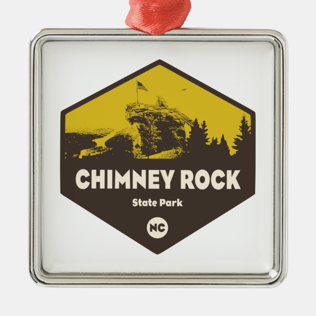 Ornement Carré Argenté Chimney Rock State Park, North Carolina (Devant)
