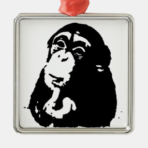Ornement Carré Argenté Chimpanzé Pop Art Thinking