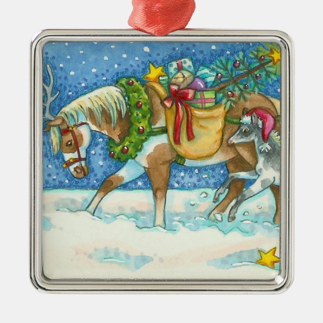 ORNEMENT CARRÉ ARGENTÉ CHINCOTEAGUE ISLAND PONIES CHRISTMAS ORNAMENT (Devant)