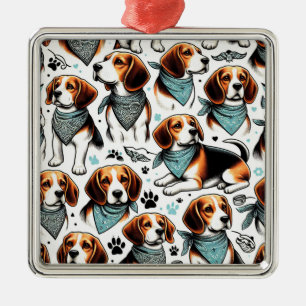Ornement Carré Argenté Chiot Beagle vintage sans couture
