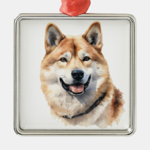 ORNEMENT CARRÉ ARGENTÉ CHIOT SHIBA INU ROUGE ET BLANC MAGNIFIQUE