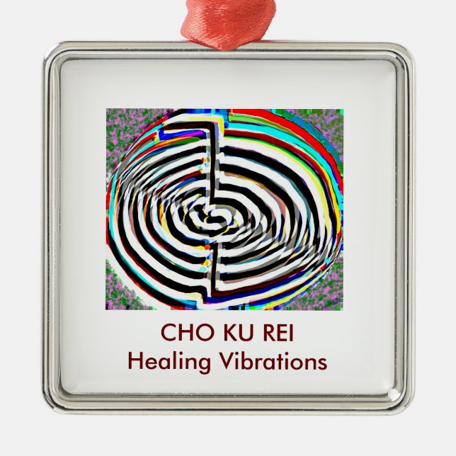 Ornement Carré Argenté Chokuray Reiki - CHO KU REI (Devant)