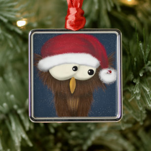 Ornement Carré Argenté Chouette mignonne et festive