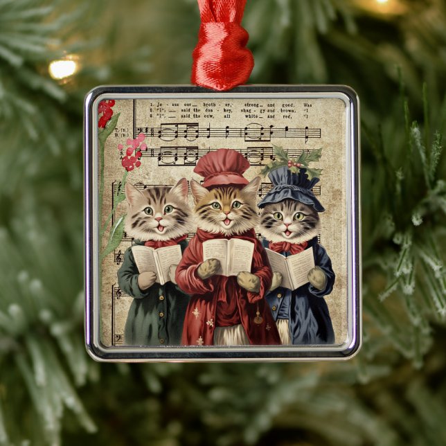 Ornement Carré Argenté Christmas Caroling Cats (Arbre)