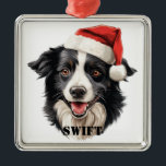ORNEMENT CARRÉ ARGENTÉ CHRISTMAS FRONTIÈRE COLLIE CHIEN AVEC SANTA HAT<br><div class="desc">CHRISTMAS FRONTIÈRE COLLIE CHIEN AVEC SANTA HAT</div>