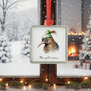 Ornement Carré Argenté Christmas Kiwi Bird, personnalisable