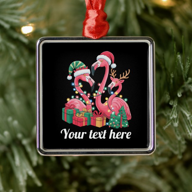 Ornement Carré Argenté Christmas Palm Flamingo Personalized Xmas Lights  (Arbre)