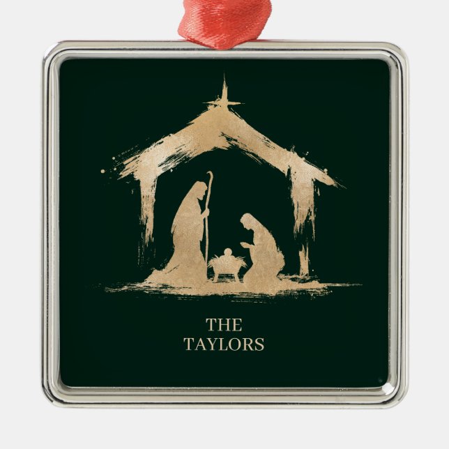 Ornement Carré Argenté Christmas Religious Nativity Scene Family Photo (Devant)