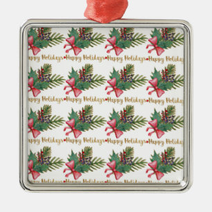 Ornement Carré Argenté Christmas Tree Handprint Art