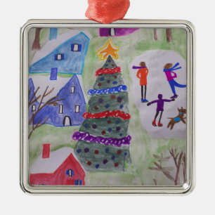 Ornement Carré Argenté Christmas Village Premier Christmas Ornament