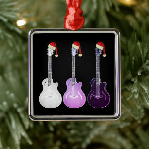 Ornement Carré Argenté Christmassy Guitares électriques rose