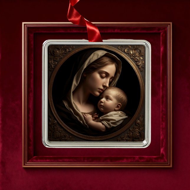 Ornement Carré Argenté “Circle of Light: Madonna and Child”Ornament (Créateur téléchargé)